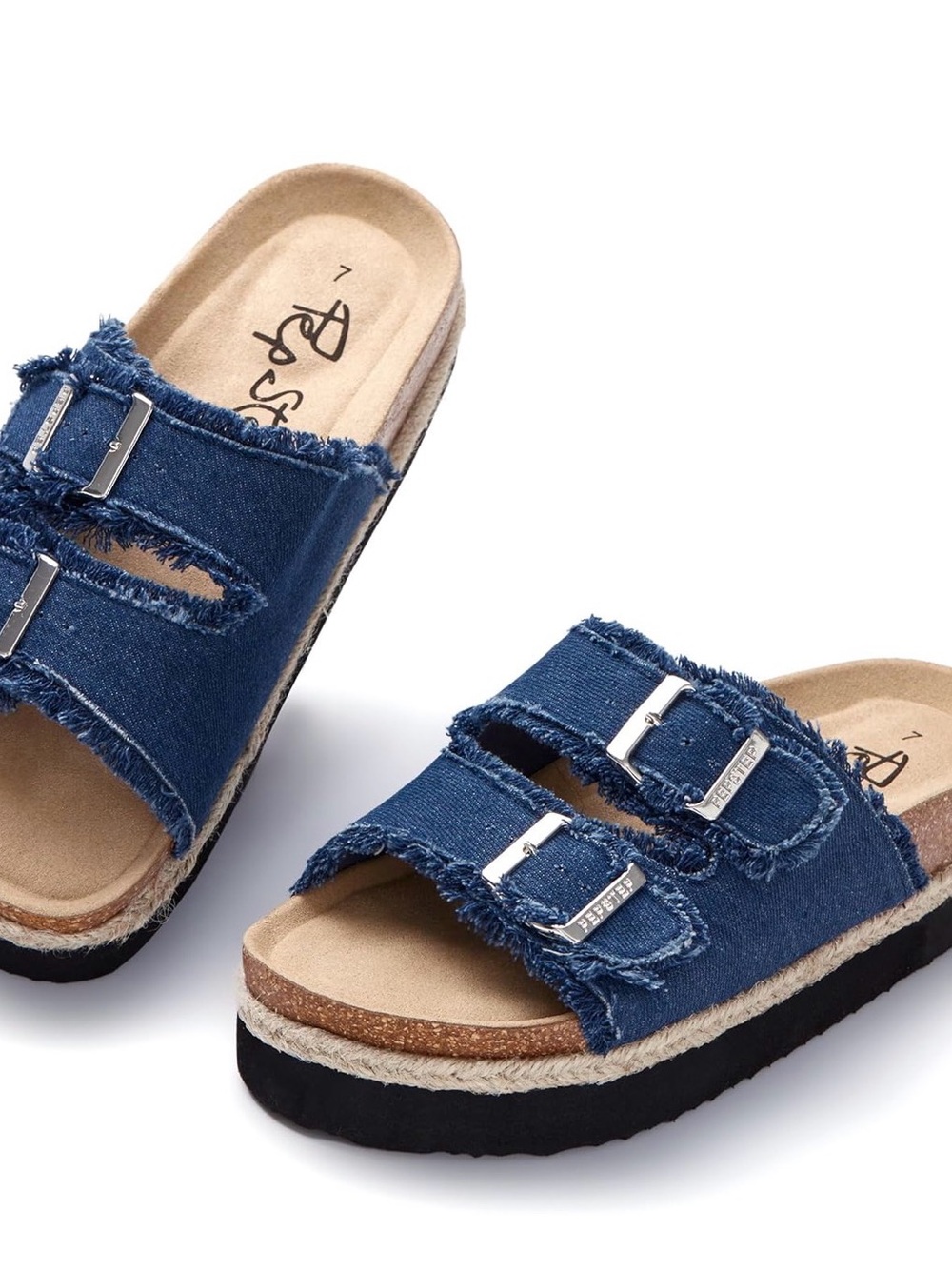 Denim Double-Buckle Slide Sandals - Blue Pep Step 7